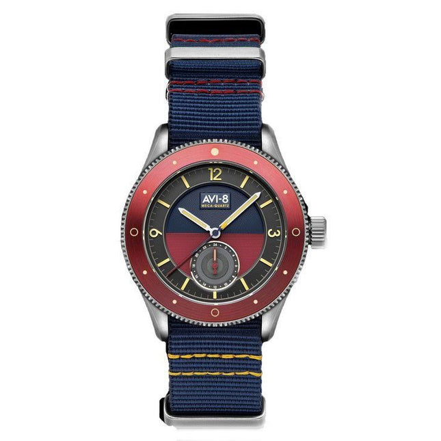 AVI-8 Flyboy Airmaster Sector Meca-Quartz Navy Blue And Red Dial AV-4112-04 Mens Watch
