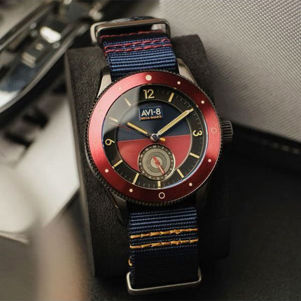 AVI-8 Flyboy Airmaster Sector Meca-Quartz Navy Blue And Red Dial AV-4112-04 Mens Watch