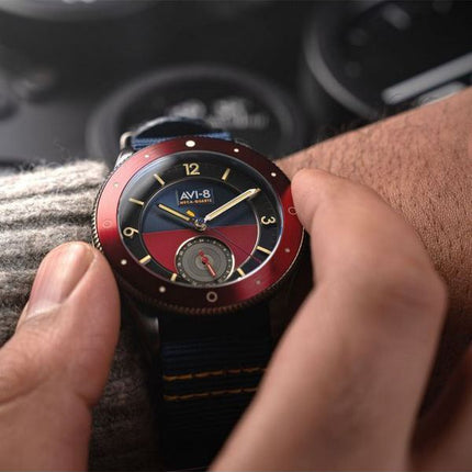AVI-8 Flyboy Airmaster Sector Meca-Quartz Navy Blue And Red Dial AV-4112-04 Mens Watch