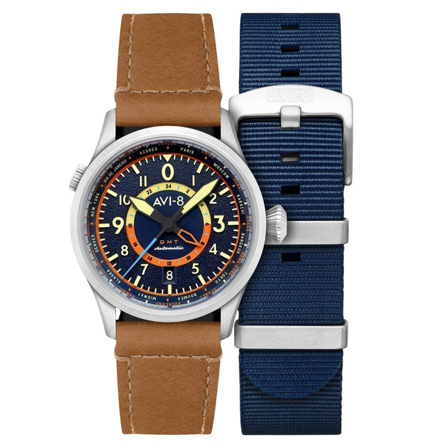 AVI-8 Flyboy Wingman Worldtimer GMT Atlantic Blue Dial Automatic AV-4120-01 Men's Watch With Extra Strap