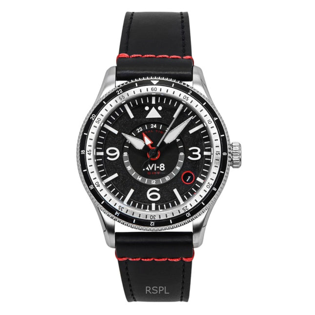 AVI-8 Flyboy Airmaster GMT Leather Strap Engine Black Dial Automatic AV-4128-01 Men's Watch