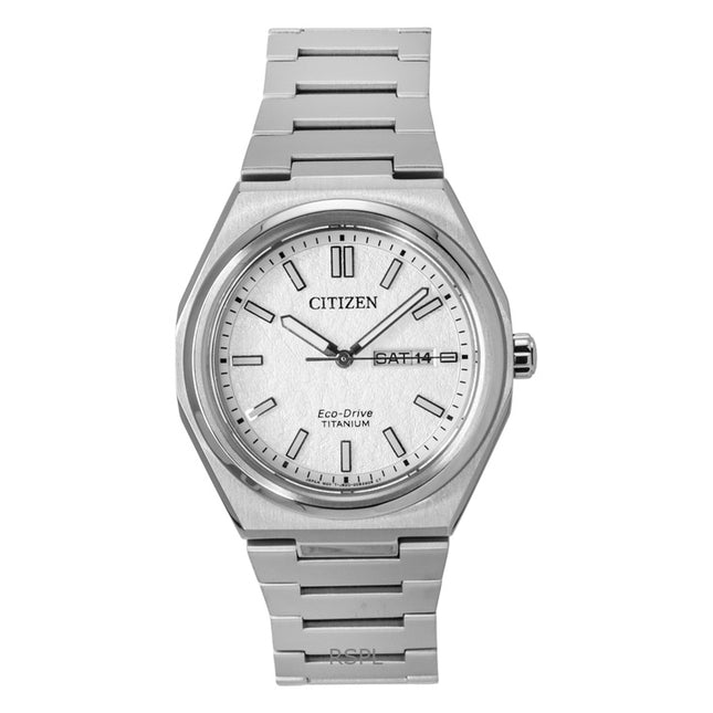 Citizen Zenshin Super Titanium White Dial Eco-Drive AW0130-85A 100M Men's Watch
