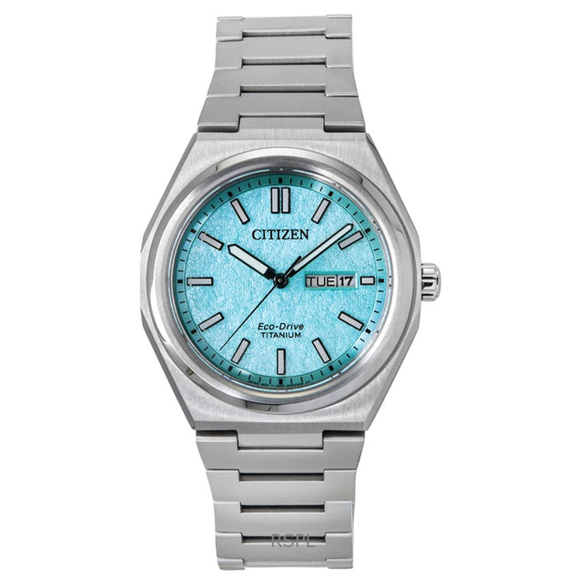 Citizen Zenshin Super Titanium Turquoise Dial Eco-Drive AW0130-85M 100M Men's Watch