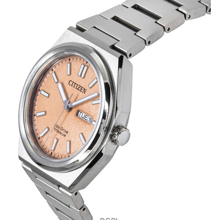 Citizen Zenshin Super Titanium Salmon Dial Eco-Drive AW0130-85Z 100M Men's Watch