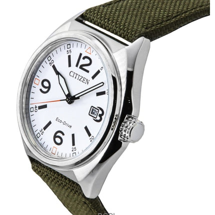 Citizen Eco-Drive Green Nylon Strap White Dial AW1571-09A 100M Men's Watch