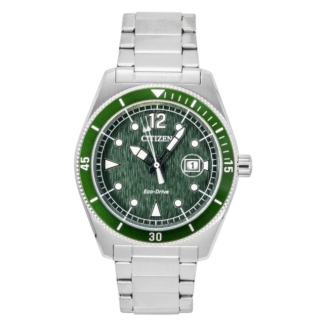 Citizen Eco-Drive Stainless Steel Green Dial Solar AW1880-55X 100M Men's Watch