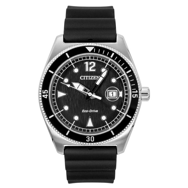 Citizen Eco-Drive Black Rubber Strap Black Dial Solar AW1889-00E 100M Men's Watch