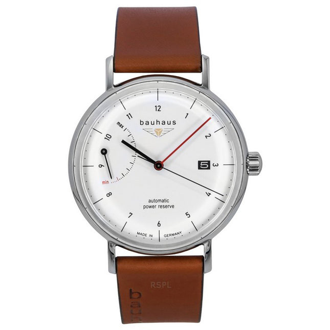 Bauhaus Classic Brown Leather Strap White Dial Automatic 21601 Men's Watch