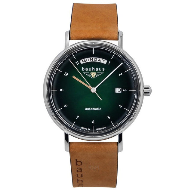 Bauhaus Classic Leather Strap Dark Green Dial Automatic 21624 Men's Watch