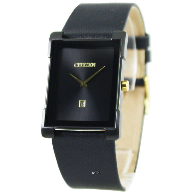 Citizen Quartz Black Leather Black Dial BG5089-19E Mens Watch
