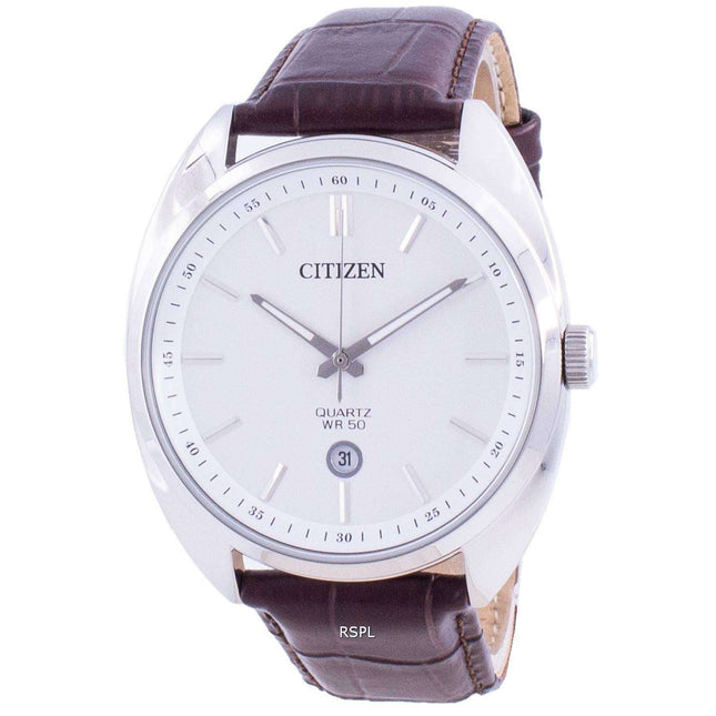 Citizen White Dial Leather Strap Quartz BI5090-09A Men's Watch