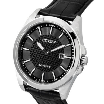 Citizen Eco-Drive Black Leather Strap Black Dial Solar BM7108-14E 100M Men's Watch