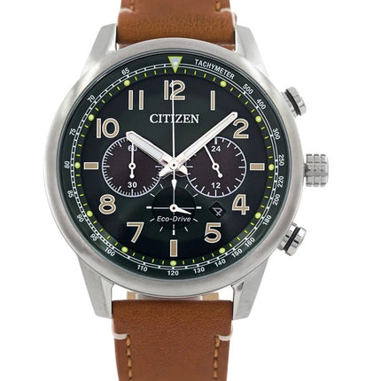 Citizen Eco-Drive Chronograph Leather Strap Green Dial CA4420-21X 100M Men's Watch