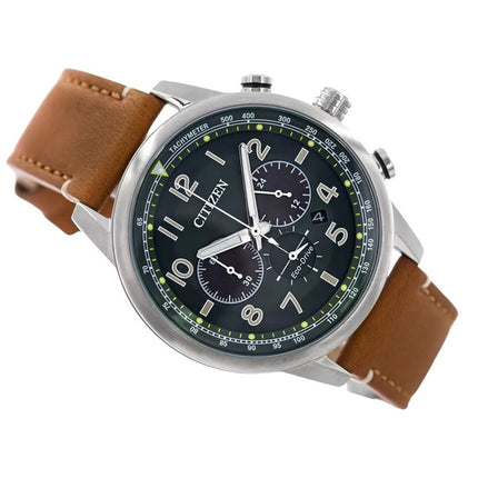 Citizen Eco-Drive Chronograph Leather Strap Green Dial CA4420-21X 100M Men's Watch