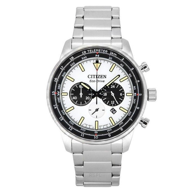 Citizen Eco-Drive Chronograph Stainless Steel White Dial CA4500-91A 100M Men's Watch