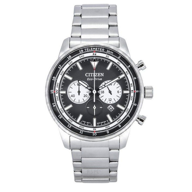 Citizen Eco-Drive Chronograph Stainless Steel Black Dial CA4500-91E 100M Men's Watch