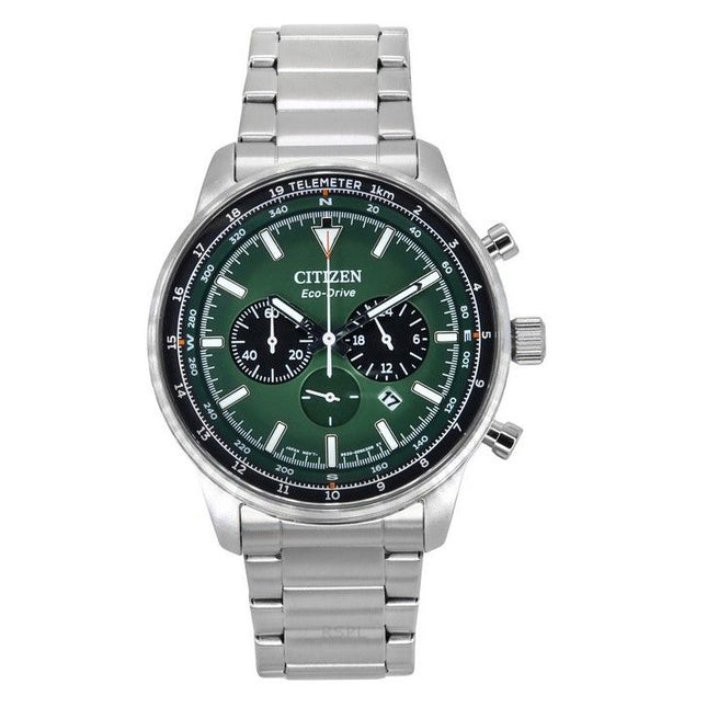 Citizen Eco-Drive Chronograph Stainless Steel Green Dial CA4500-91X 100M Men's Watch