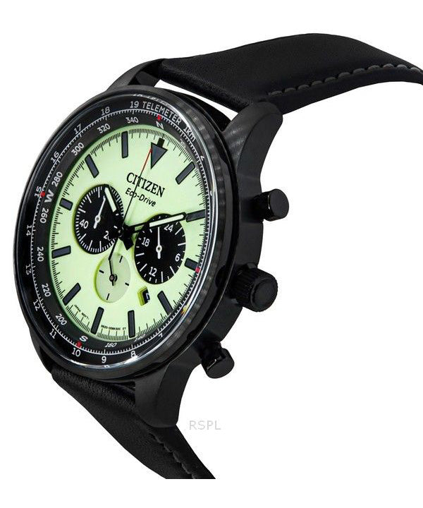 Citizen EcoDrive Chronograph Leather Strap Full Luminous Green Dial C