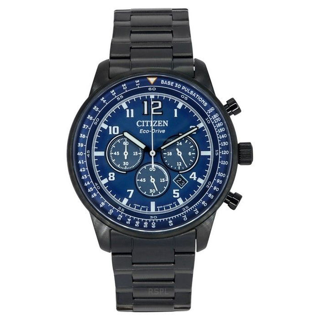 Citizen Eco-Drive Chronograph Black Ion Stainless Steel Blue Dial CA4505-80L 100M Men's Watch
