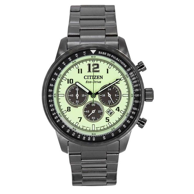 Citizen Eco-Drive Chronograph Grey Ion Stainless Steel Full Luminous Green Dial CA4507-84X 100M Men's Watch