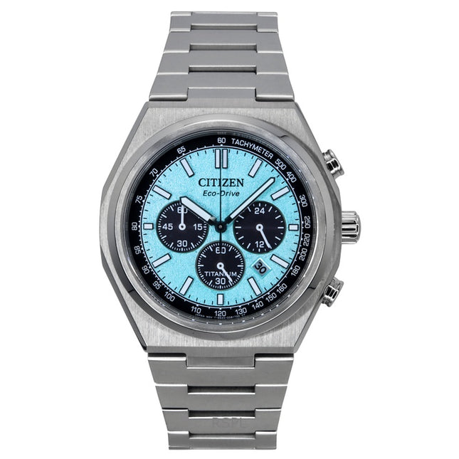 Citizen Zenshin Chronograph Super Titanium Ice Blue Dial Eco-Drive CA4610-85M 100M Men's Watch