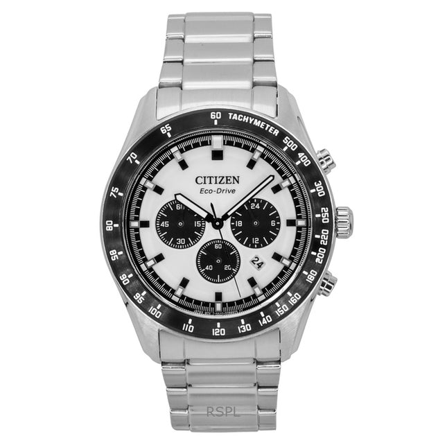 Citizen Eco-Drive Chronograph Stainless Steel White Dial CA4674-58A 100M Men's Watch