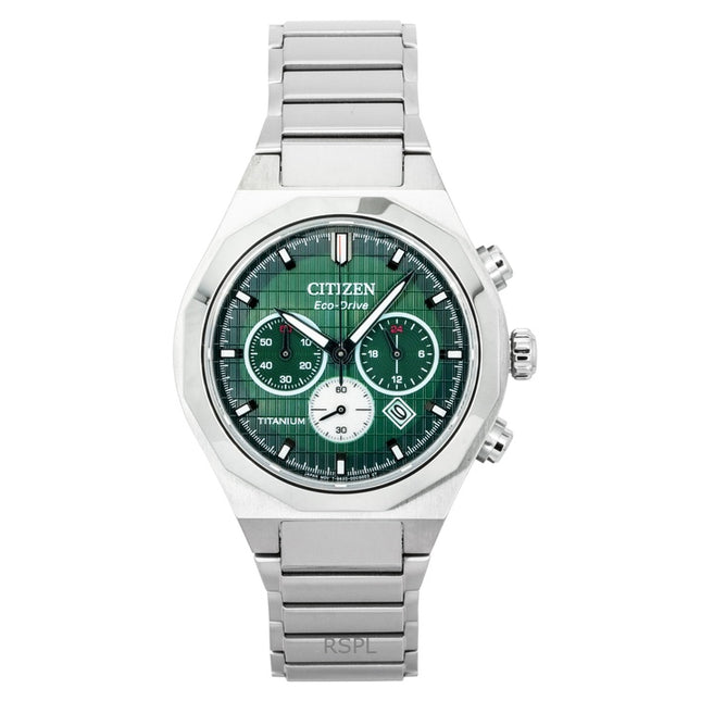 Citizen Zenshin Senkei Chronograph Super Titanium Green Dial Eco-Drive CA4691-59X 100M Men's Watch