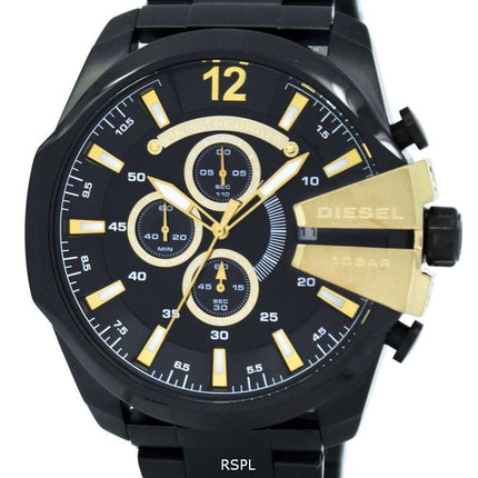 Diesel Mega Chief Quartz Chronograph Black Dial Black IP DZ4338 Mens Watch