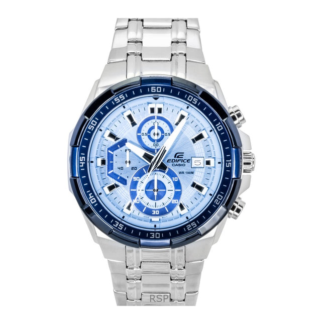 Casio Edifice Analog Standard Chronograph Stainless Steel Blue Dial Quartz EFR-539DE-2AV 100M Men's Watch