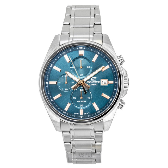 Casio Edifice Analog Standard Chronograph Stainless Steel Turquoise Dial Quartz EFV-610DE-2A 100M Men's Watch