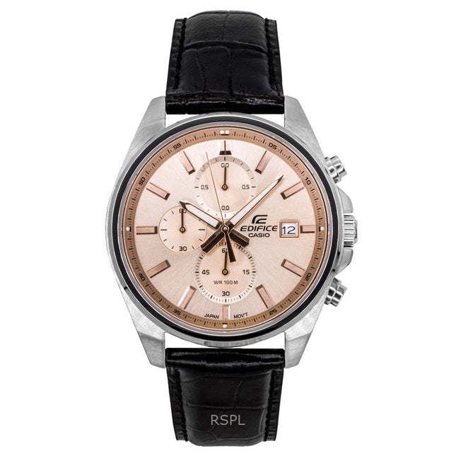 Casio Edifice Analog Standard Chronograph Leather Strap Salmon Dial Quartz EFV-610EL-5A 100M Men's Watch