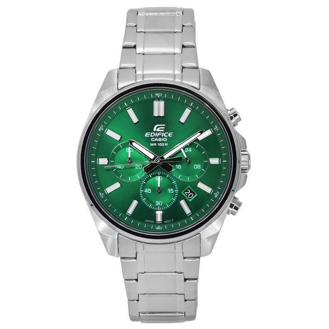 Casio Edifice Standard Analog Chronograph Stainless Steel Green Dial Quartz EFV-650D-3A 100M Men's Watch