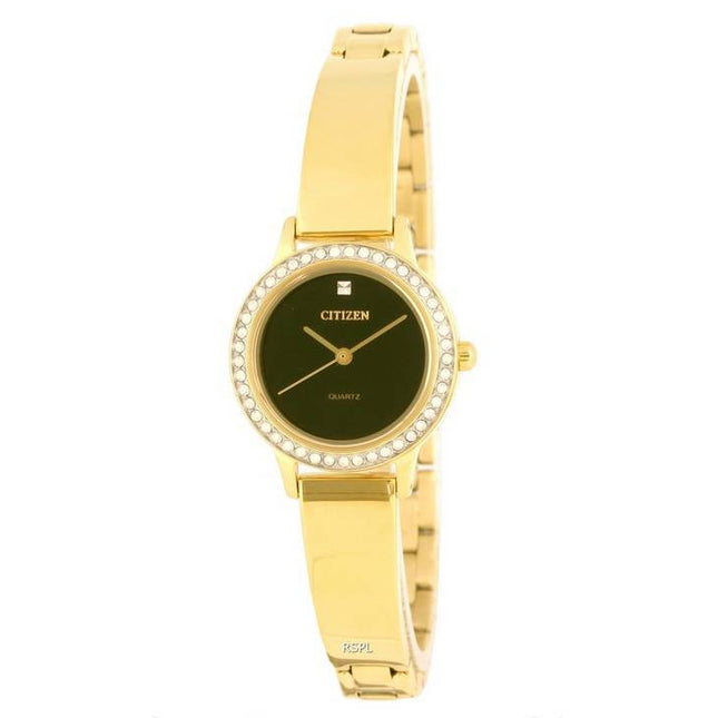 Citizen Crystal Accents Gold Tone Stainless Steel Black Dial Quartz EJ6132-55E.G Womens Watch
