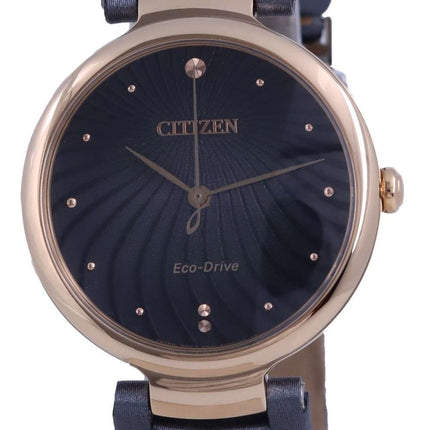 Citizen Black Dial Gold Tone Stainless Steel Eco-Drive EM0853-14H Womens Watch