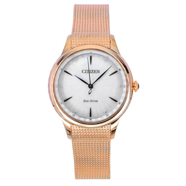 Citizen L Rose Gold Tone Stainless Steel White Dial Eco-Drive EM1153-88A Women's Watch