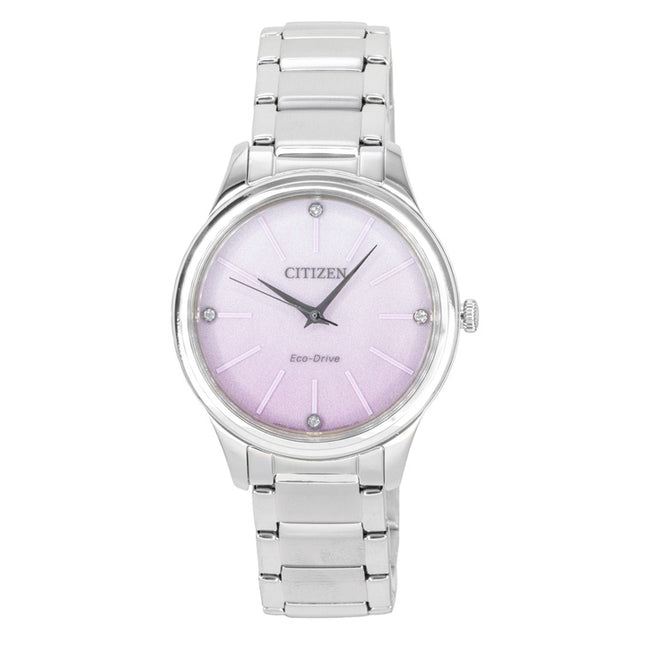 Citizen Eco-Drive  Analog Stainless Steel Pink Dial Solar EM1220-58X Women's Watch