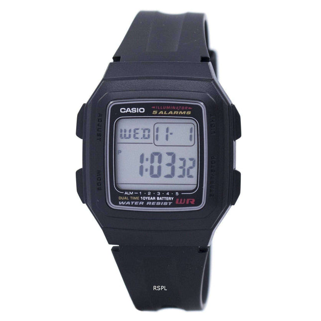 Casio Digital 5 Alarms Dual Time Illuminator F-201WA-1ADF F-201WA-1A Mens Watch