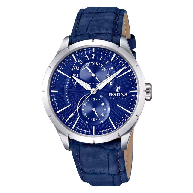 Festina Retro Multifunction Leather Strap Blue Dial Quartz F16573-7 Men's Watch