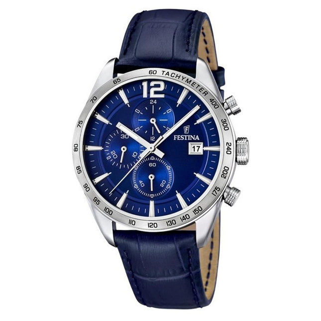 Festina Timeless Chronograph Leather Strap Blue Dial Quartz F16760-3 Men's Watch