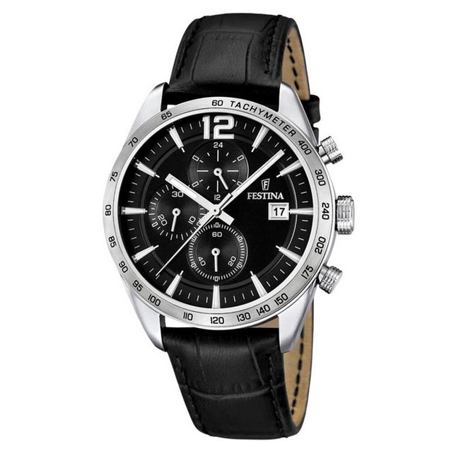 Festina Timeless Chronograph Leather Strap Black Dial Quartz F16760-4 Men's Watch