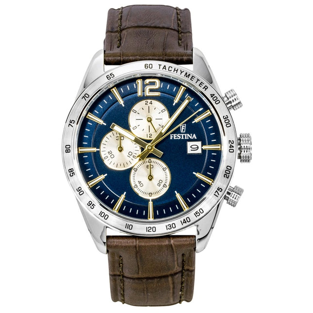 Festina Chronograph Leather Strap Blue Dial Quartz F16760-7 Men's Watch
