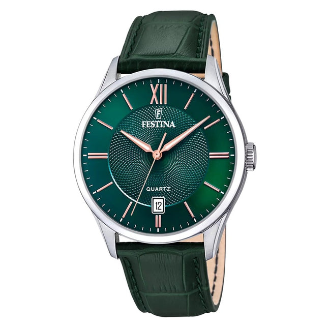 Festina Classics Leather Strap Green Dial Quartz F20426-7 Men's Watch