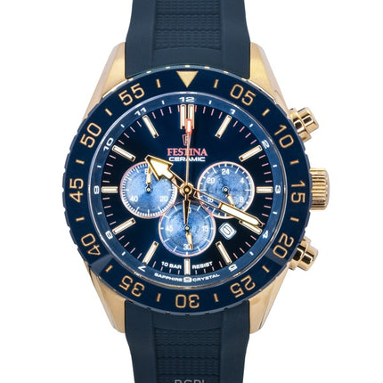 Festina Ceramic Chronograph Rubber Strap Blue Dial Quartz F20516-1 100M Men's Watch