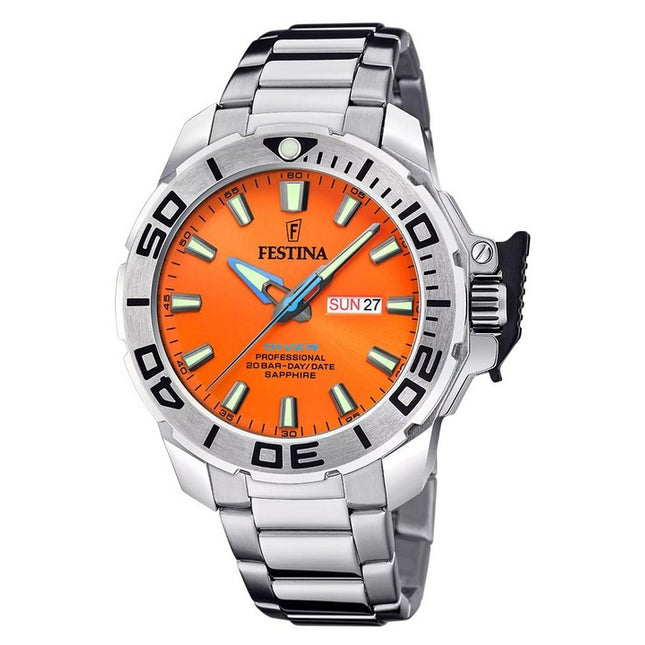 Festina The originals Stainless Steel Orange Dial Quartz Diver's F20665-5 200M Men's Watch