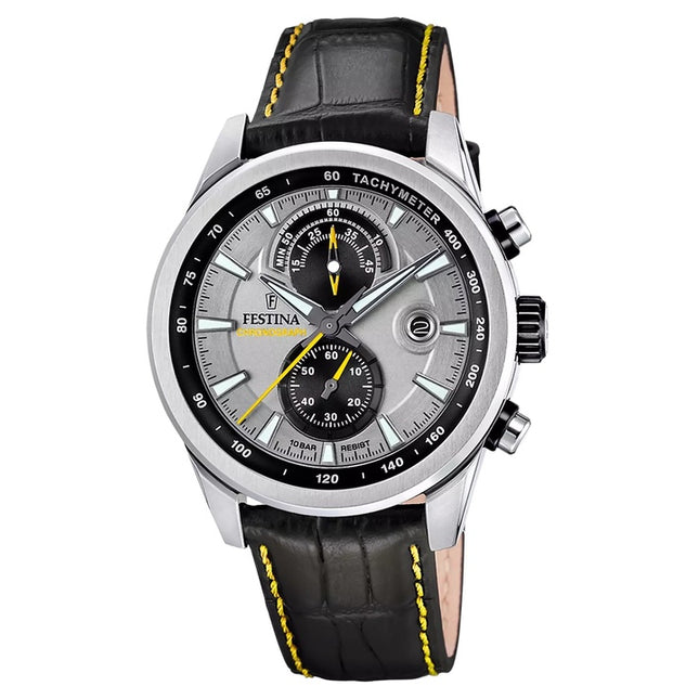 Festina Timeless Chronograph Leather Strap Grey Dial Quartz F20695-4 100M Men's Watch