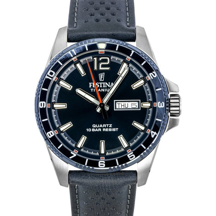 Festina Titanium Analog Leather Strap Blue Dial Quartz F20699-2 100M Men's Watch