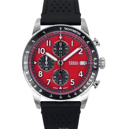 Fossil Sport Tourer Chronograph Leather Strap Red Dial Quartz FS6086 Men's Watch