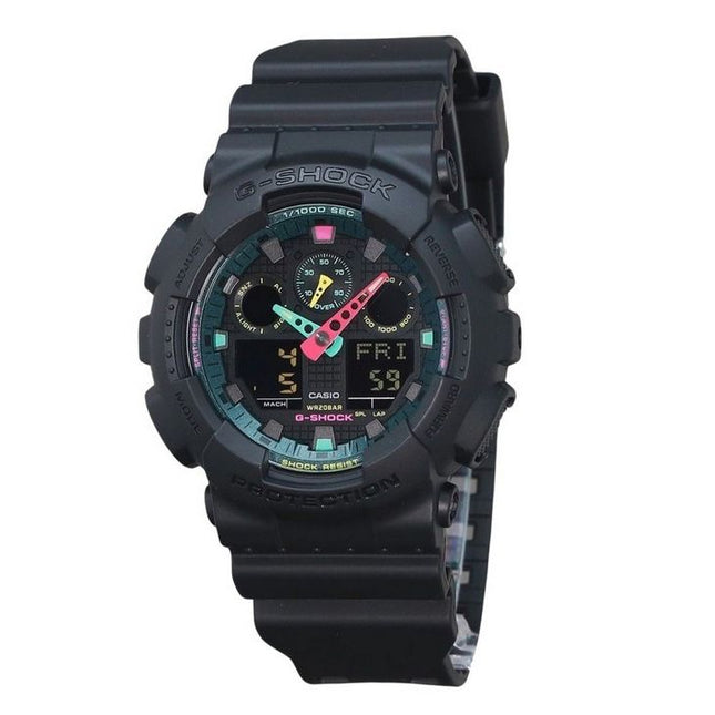 Casio G-Shock Analog Digital Multi Fluorescent Accents Series Resin Strap Black Dial Quartz GA-100MF-1A 200M Men's Watch