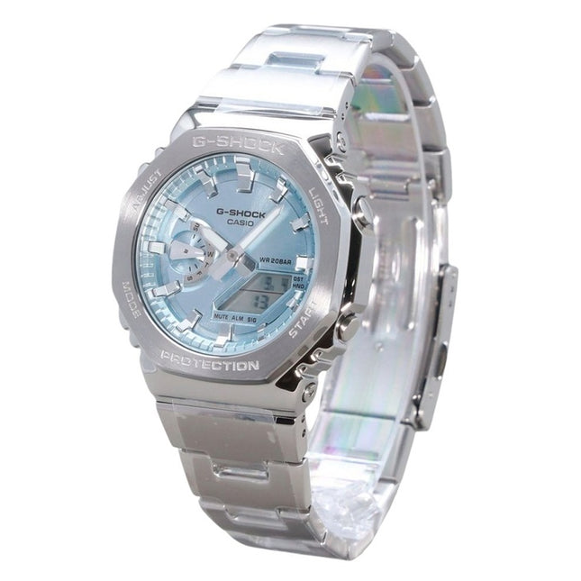 Casio G-Shock G-Steel Analog Digital Stainless Steel Light Blue Dial Quartz GM-2110D-2A 200M Men's Watch