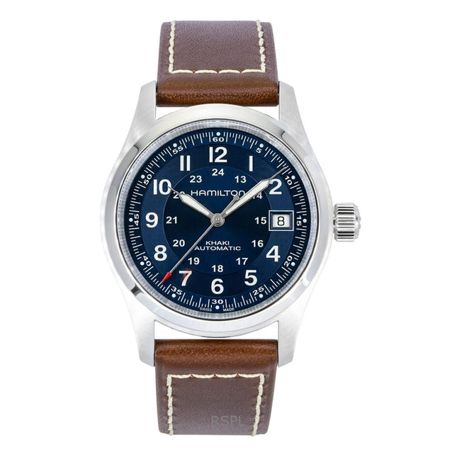Hamilton Khaki Field Leather Strap Blue Dial Automatic H70455540 100M Men's Watch
